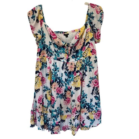 Torrid Colorful Floral Mini Gauze Puff Sleeve Skater Dress Plus Size 2X Boho - Picture 6 of 11
